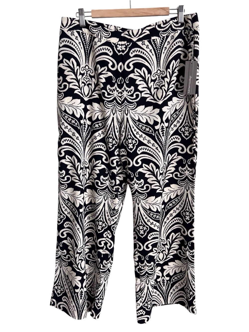 Soft Surroundings Women’s Wide Leg Pant Black Tribal Paisley Print NEW Large